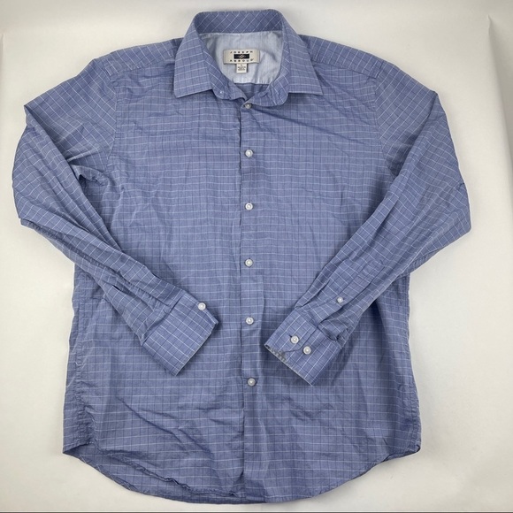 Joseph Aboud Button Up Shirt Mens Large Blue Plaid Long Sleeve - Picture 1 of 8